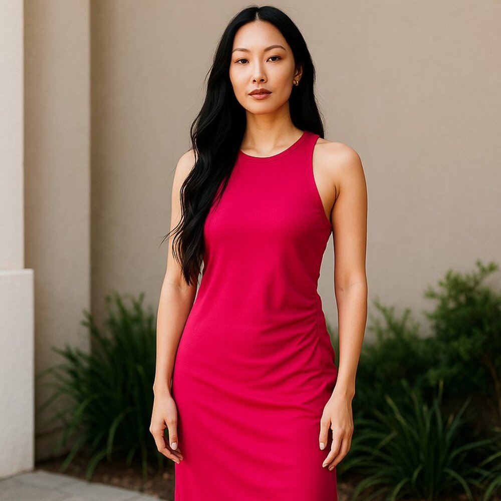A New Day Small Hot Pink Maxi Dress Halter Sleeveless Women's Slit Bright NWT